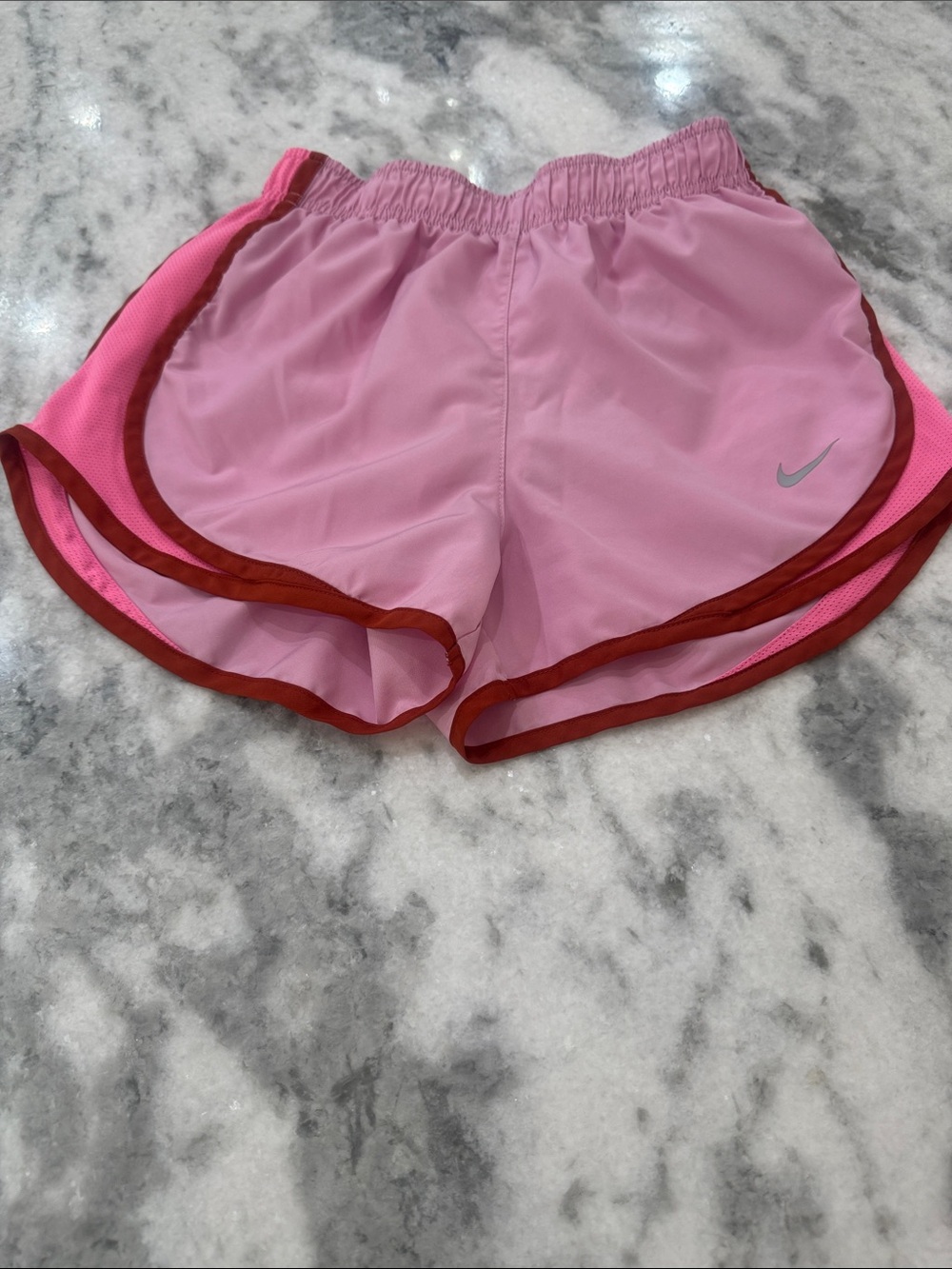 Nike Pink Women's Athletic Shorts with Red Trim